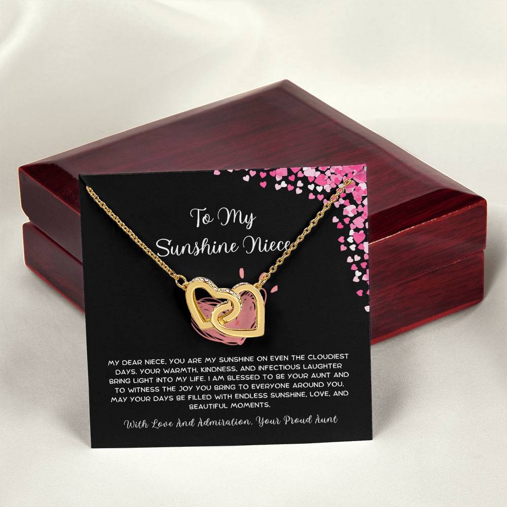 To My Sunshine Niece - From Aunt to Niece Interlocking Hearts Necklace - SOUVMOUR