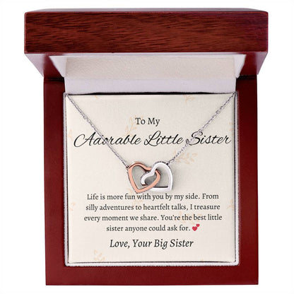 To My Sweet Little Sister – Interlocking Hearts Necklace | A Heartfelt Token of Love