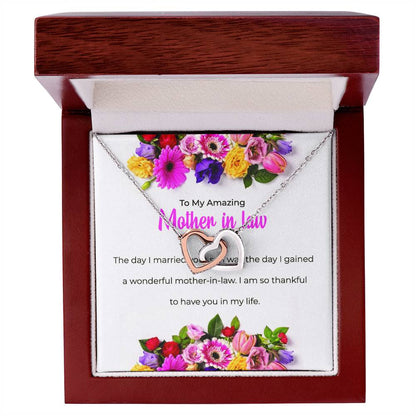 To My Amazing Mother-in-law, Interlocking Hearts Necklace with Heartfelt Sentiment | Mother-in-law Gift