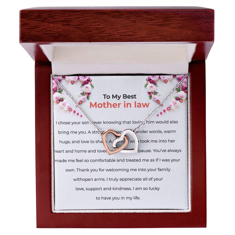 For The Best Mother-in-law, Interlocking Hearts Necklace with Heartfelt Message | Mother-in-law Gift