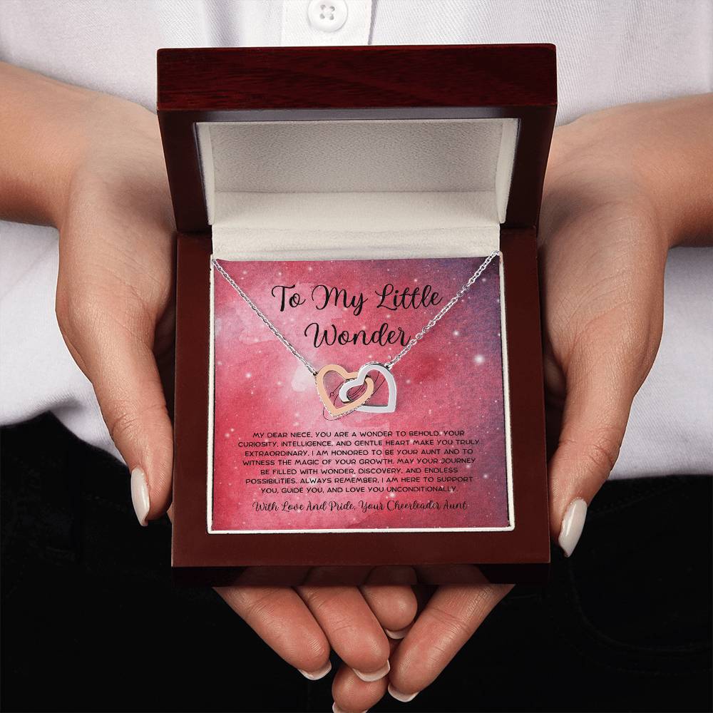To My Little Wonder - From Aunt to Niece Interlocking Hearts Necklace - SOUVMOUR