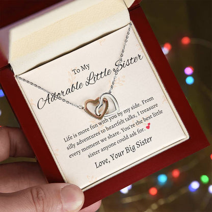 To My Sweet Little Sister – Interlocking Hearts Necklace | A Heartfelt Token of Love