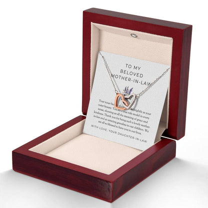 To My Beloved Mother-in-law, Interlocking Hearts Necklace with Heartfelt Message | Mother-in-law Gift