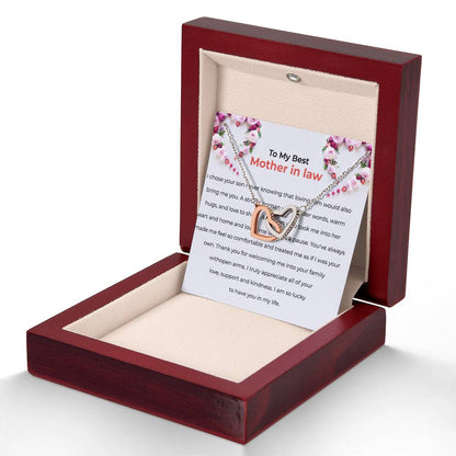 For The Best Mother-in-law, Interlocking Hearts Necklace with Heartfelt Message | Mother-in-law Gift