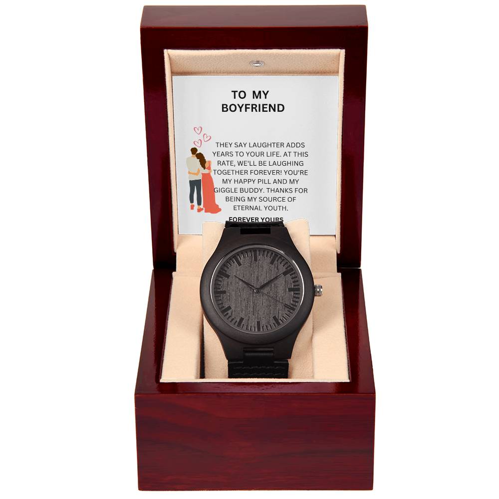 Boyfriend Gift — Elegant Wooden Watch with Romantic Heartfelt Message Card