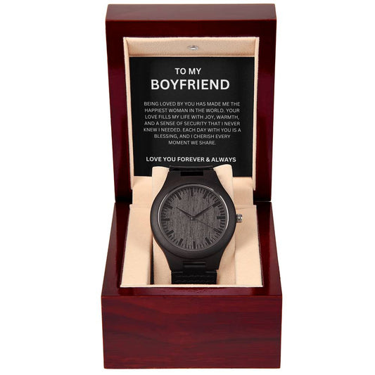 To My Love — Romantic Wooden Watch Gift for Boyfriend with Heartfelt Message Card