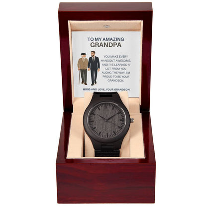 Classic Wooden Watch Gift for Grandpa – From Grandson with Heartfelt Message Card