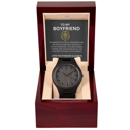 To My Boyfriend — Romantic Wooden Watch Gift with Heartfelt Message Card