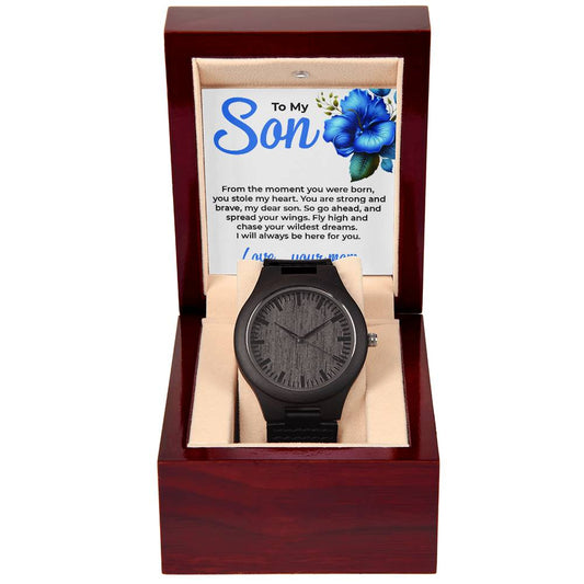 To My Dear Son | Wooden Watch Gift from Mom | Elegant Timepiece Gift