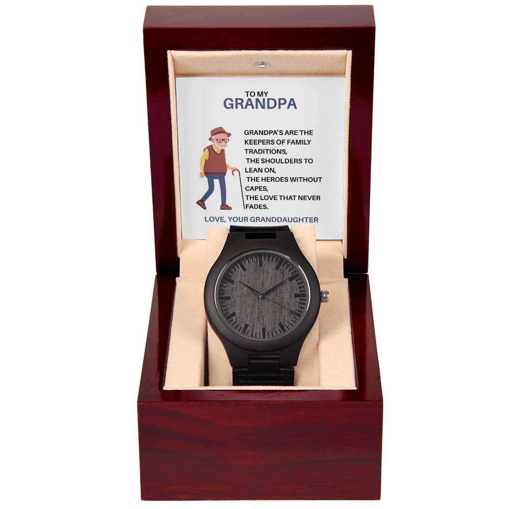 Wooden Watch for Grandpa – Gift from Granddaughter with Personalized Message Card