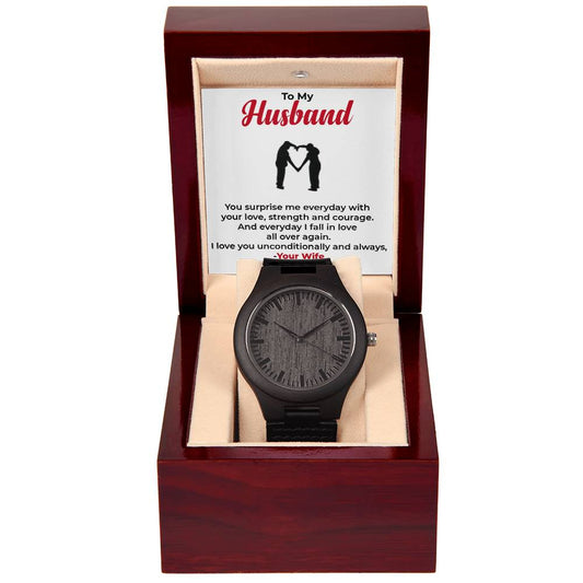 To My Husband | Classic Wooden Timepiece with Rustic Charm
