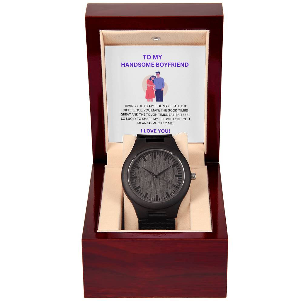 For My Amazing Boyfriend — Wooden Watch + Romantic Heartfelt Message Card Gift
