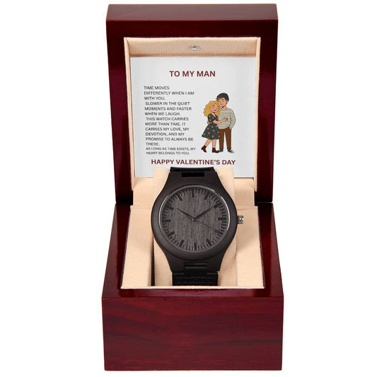 To My Man - Wooden Watch Gift with Valentine’s Day Message Card