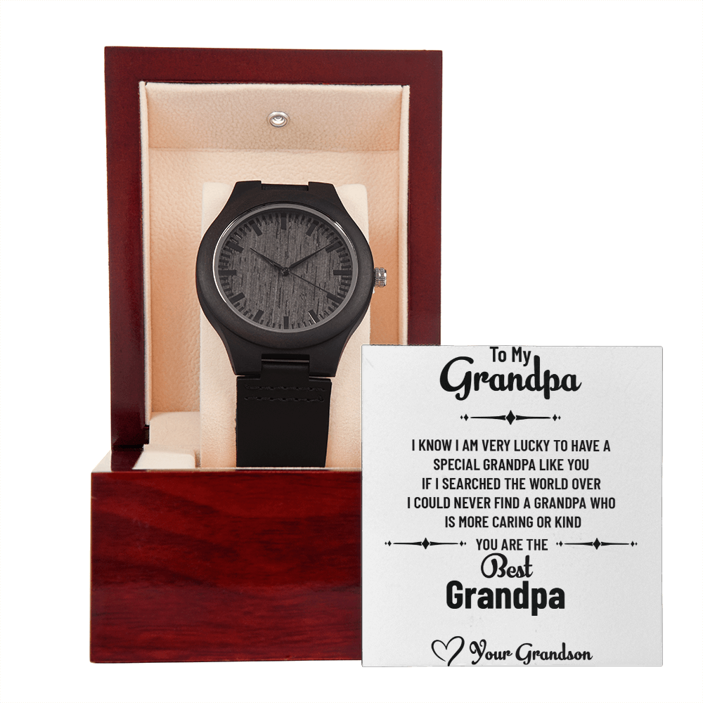 Grandpa Gift – Men's Wooden Watch from Grandson with Heartfelt Message Card