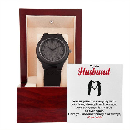 To My Husband | Classic Wooden Timepiece with Rustic Charm