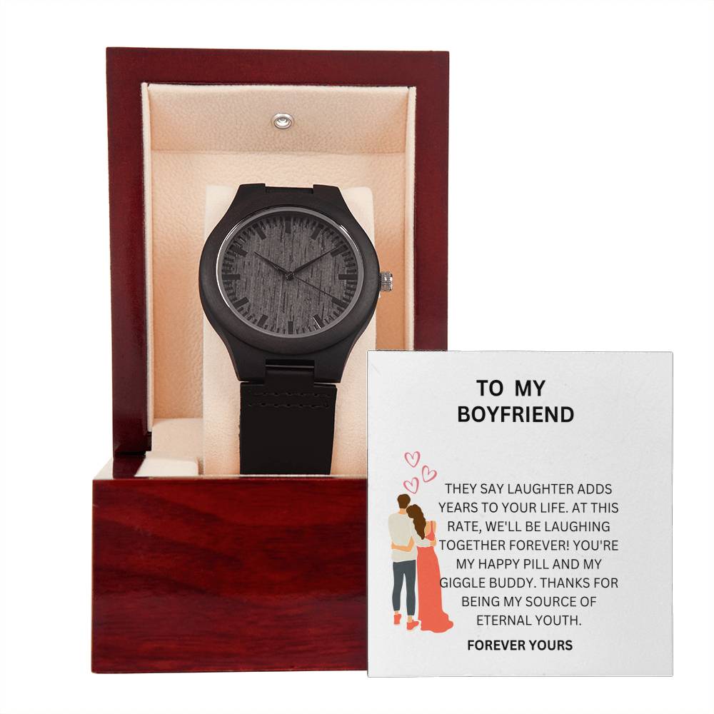 Boyfriend Gift — Elegant Wooden Watch with Romantic Heartfelt Message Card
