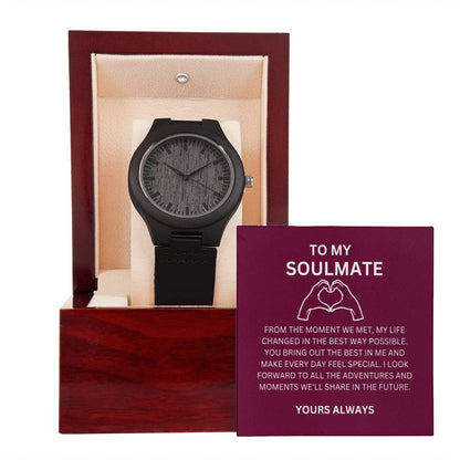 Boyfriend Anniversary Gift — Romantic Wooden Watch with Heartfelt Message Card