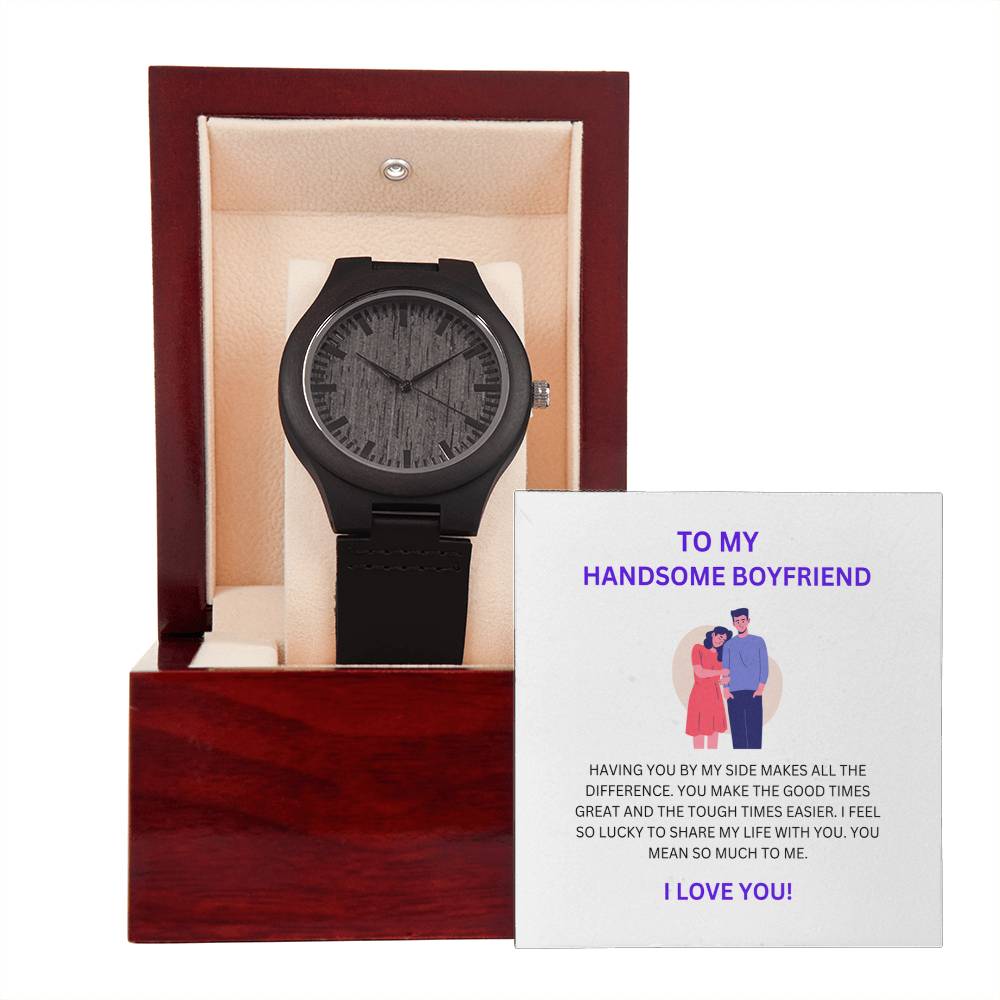 For My Amazing Boyfriend — Wooden Watch + Romantic Heartfelt Message Card Gift