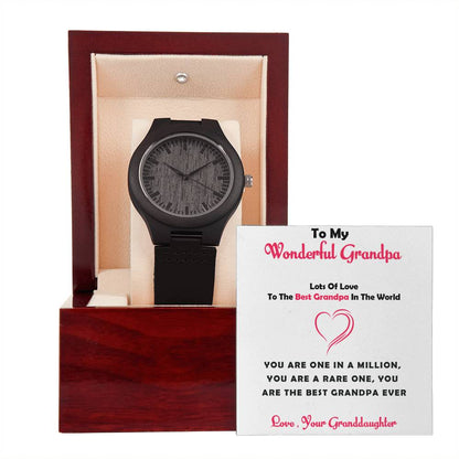 Grandpa Gift – Men’s Wooden Watch from Granddaughter with Heartfelt Message Card