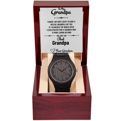 Grandpa Gift – Men's Wooden Watch from Grandson with Heartfelt Message Card
