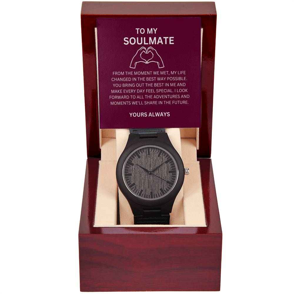 Boyfriend Anniversary Gift — Romantic Wooden Watch with Heartfelt Message Card