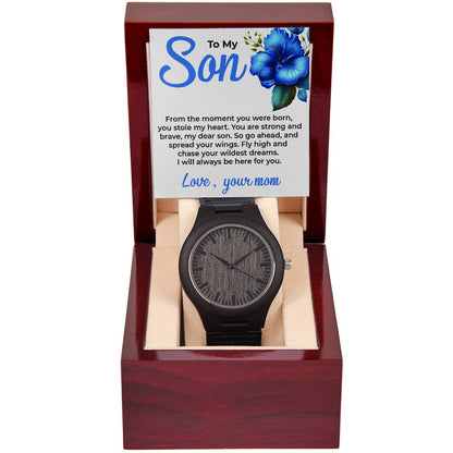 To My Dear Son | Wooden Watch Gift from Mom | Elegant Timepiece Gift