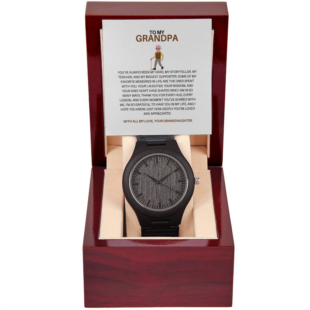 Men’s Wooden Watch for Grandpa – Special Gift from Granddaughter with Personalized Card