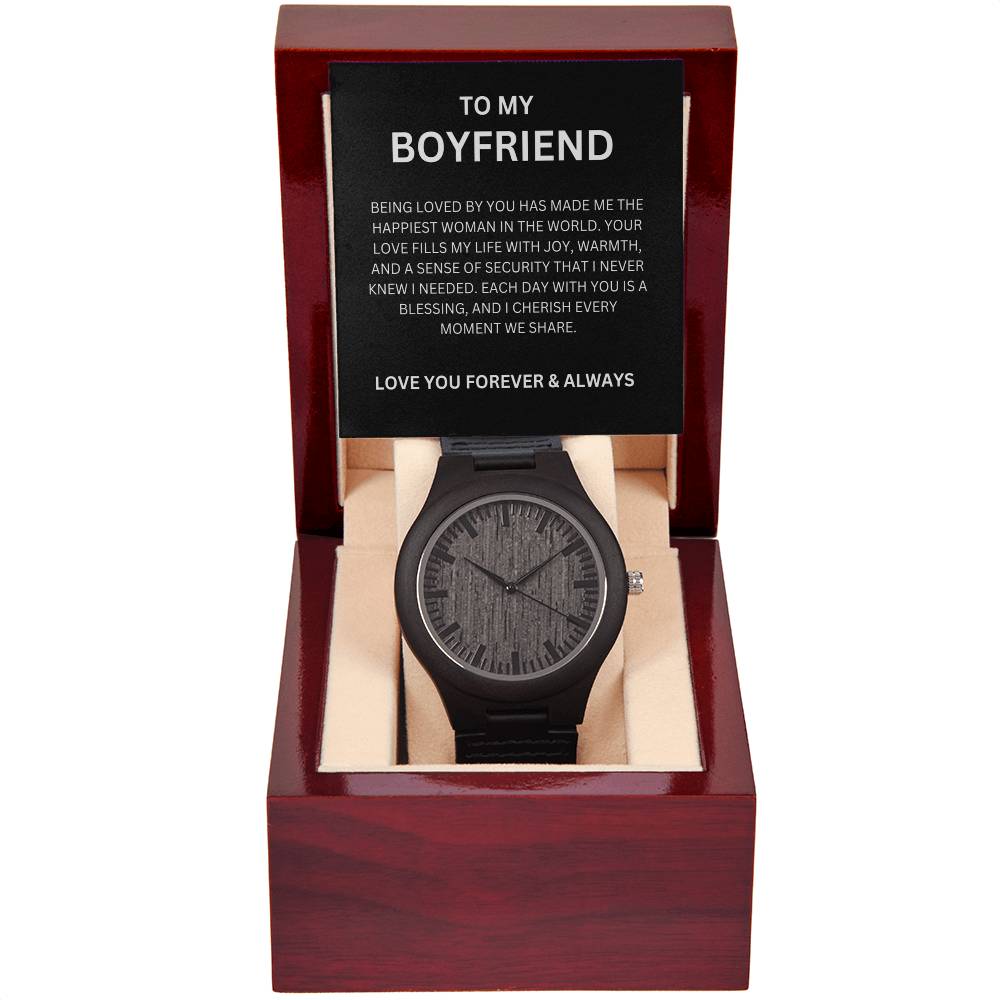 To My Love — Romantic Wooden Watch Gift for Boyfriend with Heartfelt Message Card