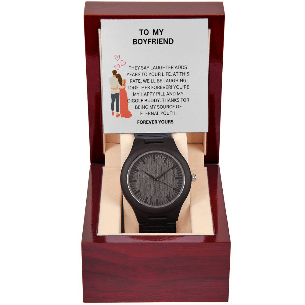 Boyfriend Gift — Elegant Wooden Watch with Romantic Heartfelt Message Card