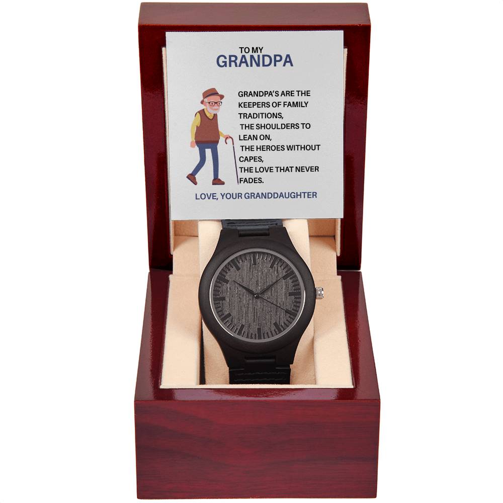 Wooden Watch for Grandpa – Gift from Granddaughter with Personalized Message Card