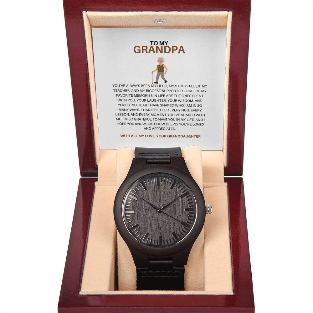 Men’s Wooden Watch for Grandpa – Special Gift from Granddaughter with Personalized Card