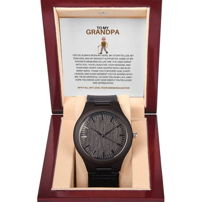 Men’s Wooden Watch for Grandpa – Special Gift from Granddaughter with Personalized Card