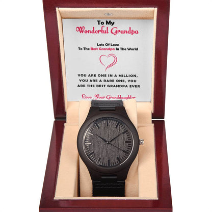 Grandpa Gift – Men’s Wooden Watch from Granddaughter with Heartfelt Message Card