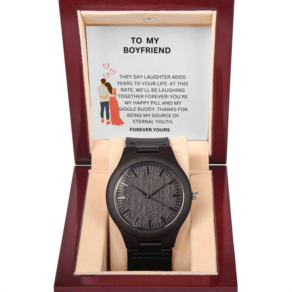 Boyfriend Gift — Elegant Wooden Watch with Romantic Heartfelt Message Card