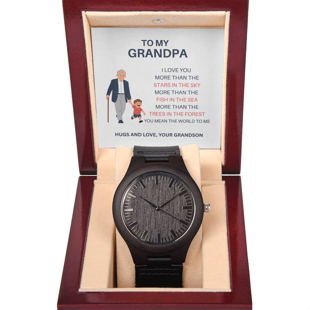 A Special Gift for Grandpa – Wooden Watch from Grandson with Heartfelt Message Card