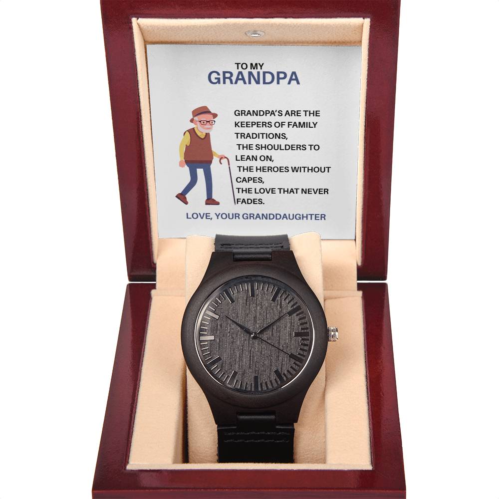 Wooden Watch for Grandpa – Gift from Granddaughter with Personalized Message Card