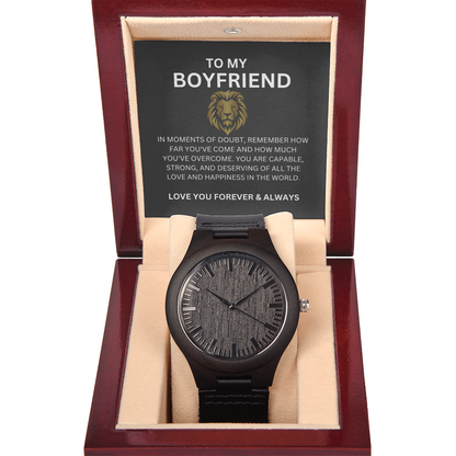 To My Boyfriend — Romantic Wooden Watch Gift with Heartfelt Message Card