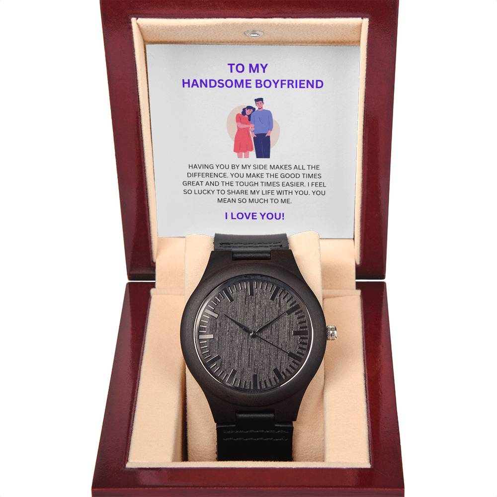 For My Amazing Boyfriend — Wooden Watch + Romantic Heartfelt Message Card Gift