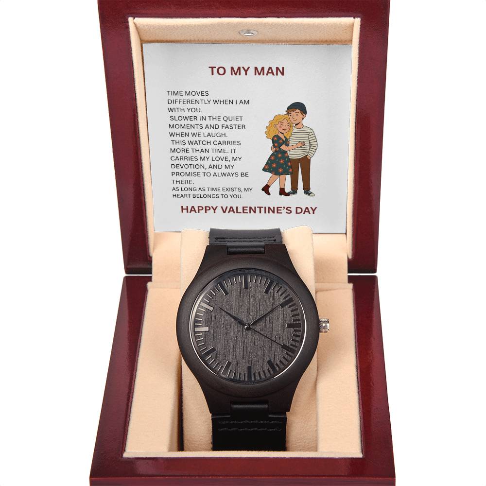 To My Man - Wooden Watch Gift with Valentine’s Day Message Card