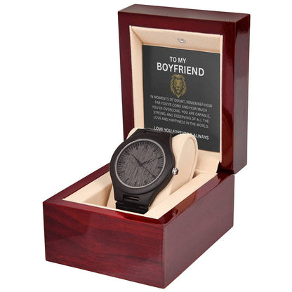 To My Boyfriend — Romantic Wooden Watch Gift with Heartfelt Message Card