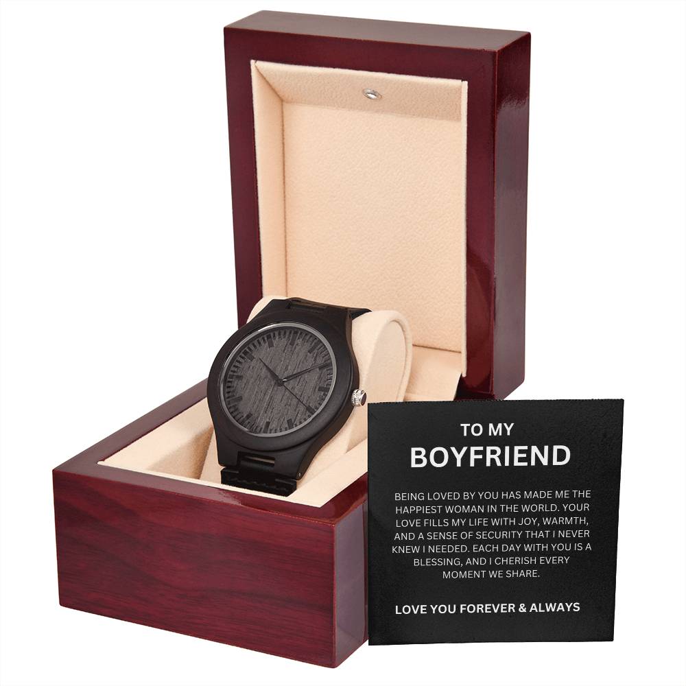 To My Love — Romantic Wooden Watch Gift for Boyfriend with Heartfelt Message Card