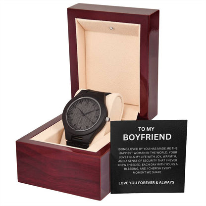 To My Love — Romantic Wooden Watch Gift for Boyfriend with Heartfelt Message Card