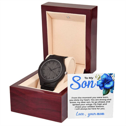 To My Dear Son | Wooden Watch Gift from Mom | Elegant Timepiece Gift