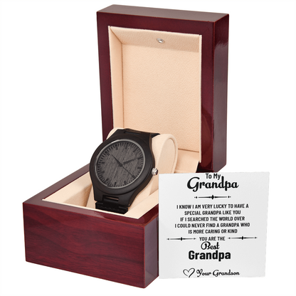 Grandpa Gift – Men's Wooden Watch from Grandson with Heartfelt Message Card