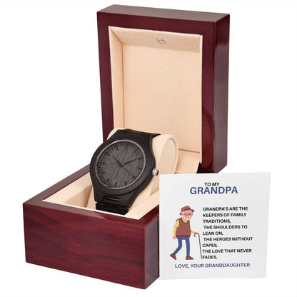Wooden Watch for Grandpa – Gift from Granddaughter with Personalized Message Card