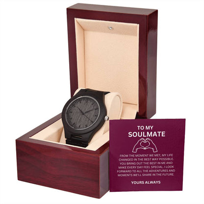 Boyfriend Anniversary Gift — Romantic Wooden Watch with Heartfelt Message Card