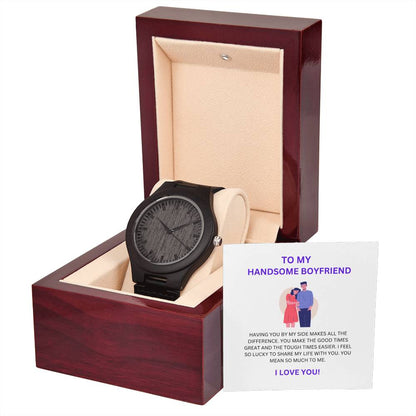 For My Amazing Boyfriend — Wooden Watch + Romantic Heartfelt Message Card Gift