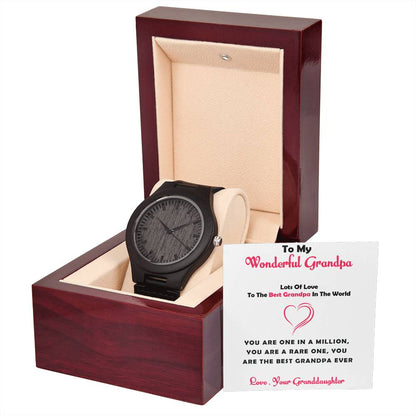Grandpa Gift – Men’s Wooden Watch from Granddaughter with Heartfelt Message Card