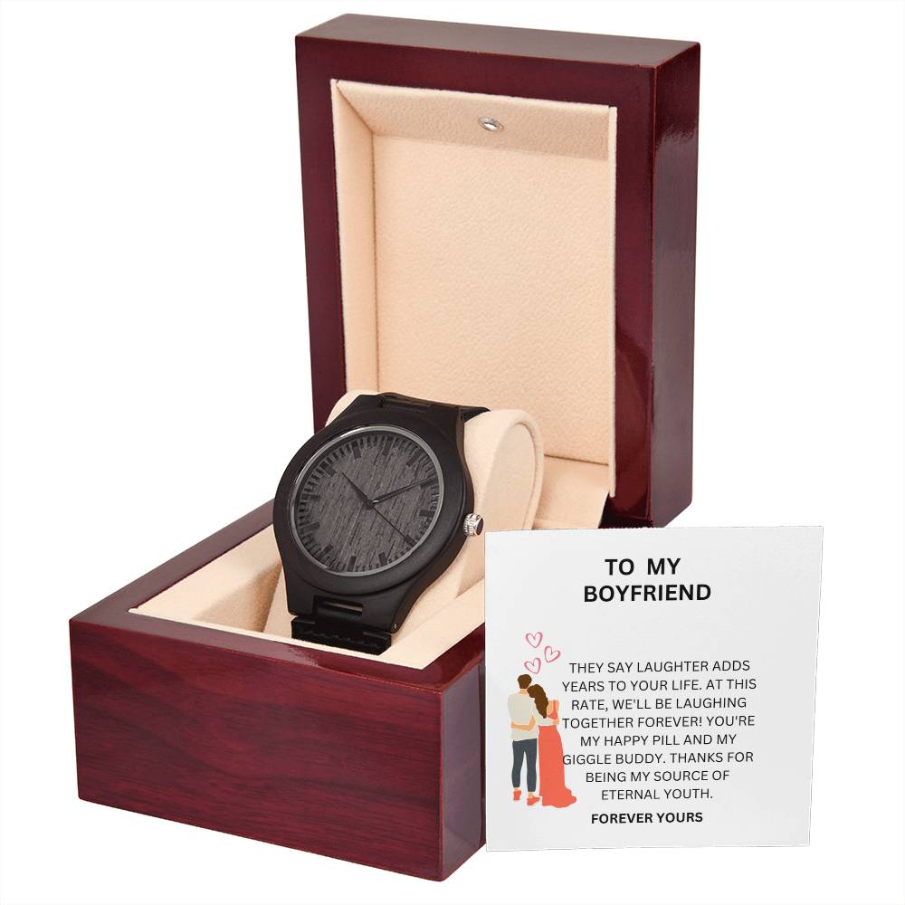 Boyfriend Gift — Elegant Wooden Watch with Romantic Heartfelt Message Card