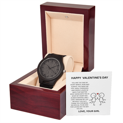 Valentine's Day Wooden Watch for Men – Gift for Boyfriend with Message Card